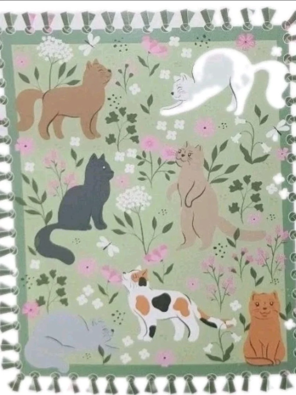 No Sew Throw Kit Cat Feline Floral 48x60